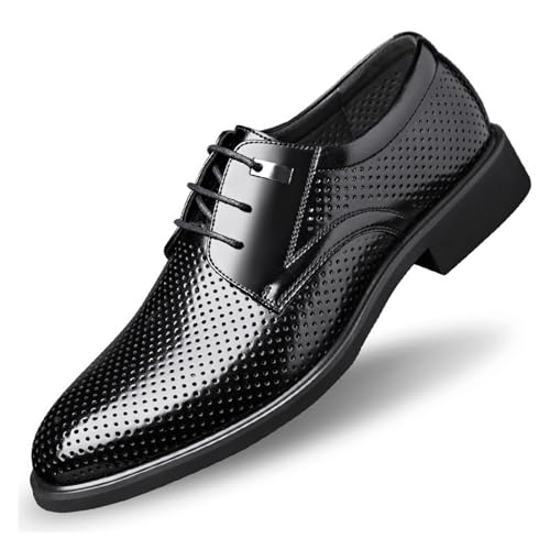 WEISIDA Vier Jahreszeiten große Low-Top-Herrenschuhe Herren-Innenerhöhung formelle Business-Hohllederschuhe Herren-Rindsleder-Hochzeitsschuhe Bräutigamschuhe (Color : Black heightened Hollow Model, von WEISIDA