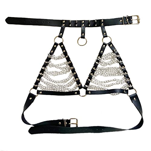 Gothic Punk Leder Körperketten Harness Schmuck BH Top Brust Taille Bauchgürtel Hexe Mode Metall für Frauen Sexy Accessoires (Farbe: DZYSJ12050-6) von WEISSBIGR