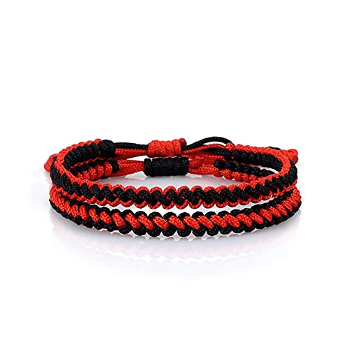 WEISSBIGR Schwarz Rot Weiß Geflochtene Kordel Glücksarmband Damen Herren Bettelarmband Paar Schmuck Geschenk Freundschaftsarmband (Metallfarbe: Koreanische Seide 2) (Weiß, Flachrot) von WEISSBIGR