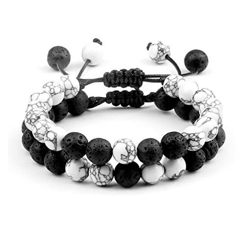 WEISSBIGR Stück/Set Perlenarmband, Perlenarmband für Paare, Damen, Herren, Freunde, Geschenk, Stretch-Schmuck (Metallfarbe: Lavaweiß-A) (mehrfarbig, mattweiß) von WEISSBIGR