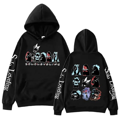 Sweatshirt Für Jungen Student Straße Langarm Anime Solo Leveling Kapuzenpullover Männer Frauen Vintage Hip Hop Harajuku Sweatshirt Doppelseitiger Druck Hoodies Anime Rolle Cosplay-Black||l von WEISSYO