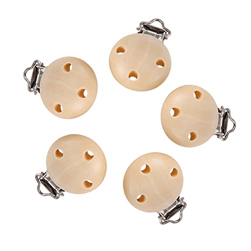 WEISUO 5 Stück Natur Buche Holz Schnuller Clips Spielzeug Strumpfhalter Charm Diy Schnuller Clips Holz Schnuller Halter für Kinderkrankheiten Baby von WEISUO