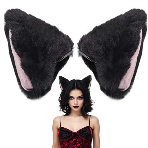1 Paar Katzenohren Haarspangen Plüsch Katze Haarnadel Niedliche Tierohren Kopfbedeckung Kopfschmuck für Mädchen Damen Halloween Party Cosplay Kostüm Haar Zubehör (Schwarz) von WEITAPYT