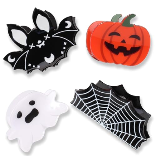 4 Stück Haarspangen Halloween Modische Fledermaus Geister Kürbis Spinnennetz Haarklammer Rutschfeste Claw Clip Halloween Accessoires für Frauen Mädchen Haarstyling Zubehör (Typ1) von WEITAPYT