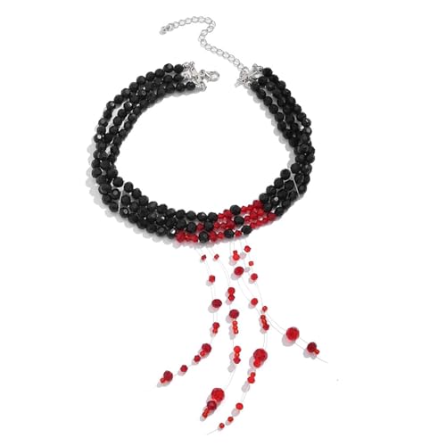 WEITAPYT Blutige Perlenkette, Bluttropfen Kette, Perlenkette Mit Blut, Blut Kette Halloween, Gothic Mehrschichtige Imitationsperle Blutstropfen Halskette Halloween Vampir Accessoire(C) von WEITAPYT