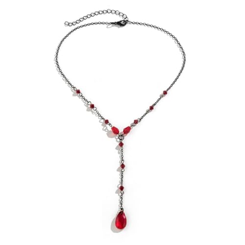 WEITAPYT Vintage Gothic Bluttropfen-Fransen-Halskette mit Kette, Bluttropfen-Halskette, Vintage Gothic Kette, Punk-Stil Tropfen Y Choker Halloween Halsketten Damen Schmuck(E) von WEITAPYT