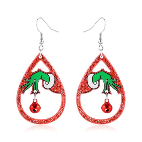 Weihnachts Ohrringe für Damen Holz Tropfenförmig Anhänger mit Grünem Hand Rot Glocke Charm Baumeln Schmuck Geschenke für Weihnachten Neujahr Party (Typ2) von WEITAPYT