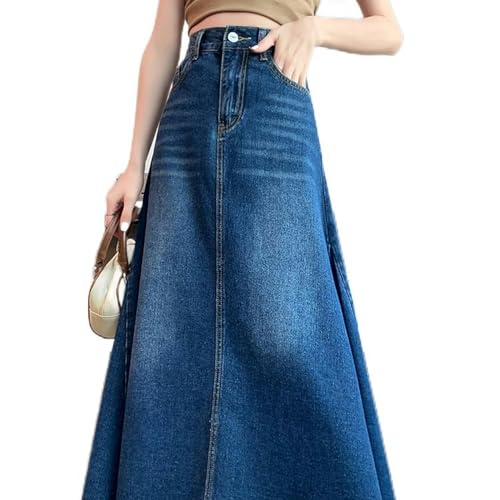 All-Match-Maxi-Jeansrock für Damen, 2023 Frühling, Sommer, lässig, Quaste, Tasche, A-Linie, hohe Taille, Jeans, Langer Rock, weiblich, Blau, 6XL von WEITING