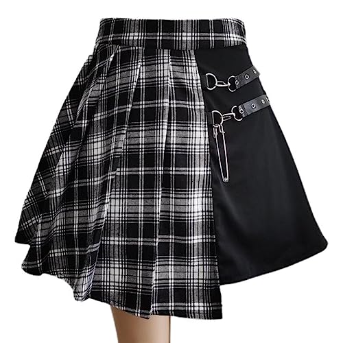 Harajuku Faltenrock Frauen Gothic Unregelmäßige A-Linie Hohe Taille Plaid Röcke Punk Sexy Clubwear Lose Mini Rock XS-4XL von WEITING