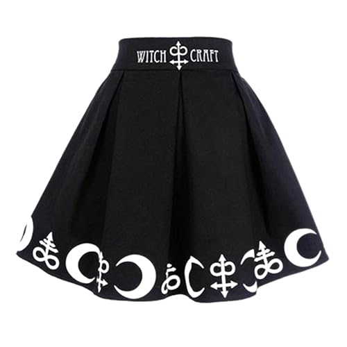 Harajuku Punk Rock Gothic Rock Schwarz Damen Mond Print Hohe Taille Sterne Print Gothic Plissee Minirock-Skirt-XXXL von WEITING