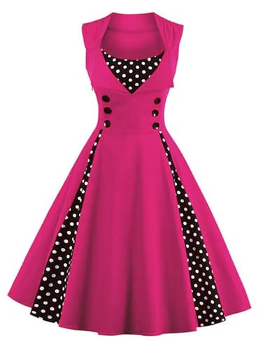 Plus Size 4XL 5XL Damen Robe Retro Vintage Kleid 50er 60er Rockabilly Dot Swing Pin Up Sommer Partykleider Elegante Tunika Vestidos-Rose-5XL von WEITING