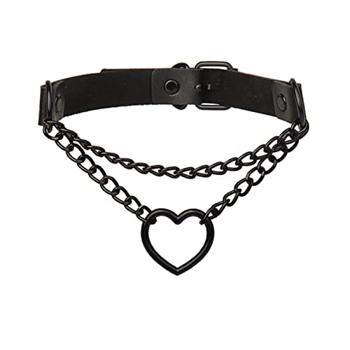 Punk-Gothic-Herren-Halskette aus Leder mit schwarzen Nieten, Vintage-Harajuku-Katzenkopf-Anhänger, Choker-Halskette, schwarzes Herz von WEITING