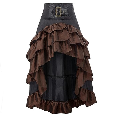 Rot und Schwarz Hohe Taille Lange Asymmetrische Rüschen Sexy Viktorianischer Retro-Rock Gothic Steampunk Rock Damen Plus Size Party Outfit-Braun-L von WEITING