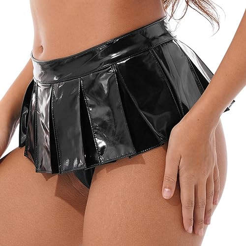 Sexy Frauen Pole Dance Rock Club Wear Punk Hot Kurze Röcke Wet Look PU Leder Micro Mini Rock Erotik Fetisch Faldas Mujer-Schwarz, XL von WEITING