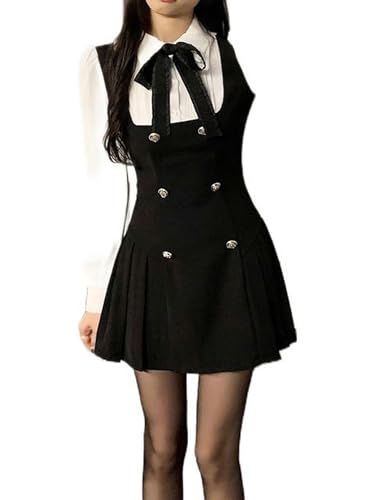 WEITING 2022 Herbst gefälschte Zwei Kleid Frauen schlank schick Langarm Schleife lässig Y2k Minikleid weiblich koreanische Mode Elegante Kurze Partykleid-Minikleid-L von WEITING