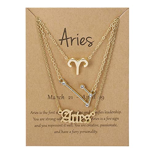 WEITING 3 Stück/Set 12 Sternzeichen-Halskette für Frauen 12 Sternbilder Anhänger Kette Choker Geburtstag Schmuck mit Karton New-Aries-G von WEITING