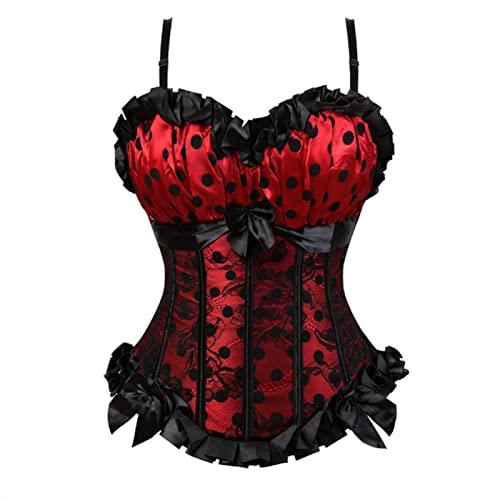 WEITING Damen-Korsett mit Trägern, schwarzes Korsett in Übergröße, florales Jacquard-Korsett, Reißverschluss, Oberteil, Gothic, Steampunk-Korsett, roter Punkt, S von WEITING