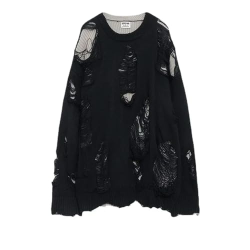WEITING Deeptown Goth Punk Black Ripped Torn Sweater Damen Vintage Gestrickter Damenpullover Gothic Grunge Y2k Strickwaren Streetwear Pullover-Schwarz-XL von WEITING