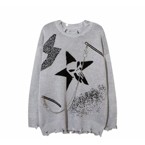 WEITING Deeptown Goth Punk Damen Ripped Strickpullover Gothic Vintage Pullover Grunge Y2k Strickwaren Übergroße Herbstmode Harajuku-Grau-XXL von WEITING