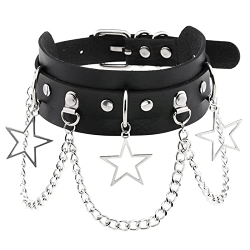 WEITING Fashion Punk Herren Drehmoment-Halskette Gothic PU Leder Choker Halsband Halskette Damen Körperkette Schmuck - Schwarz Stern von WEITING