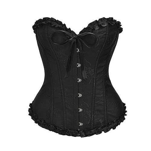 WEITING Gelbes Jacquard-Rüschenstäbchen, sexy Überbrust-Push-Up-Korsett für Damen, sexy Gothic-Outfit für Damen, Schwarz, M von WEITING