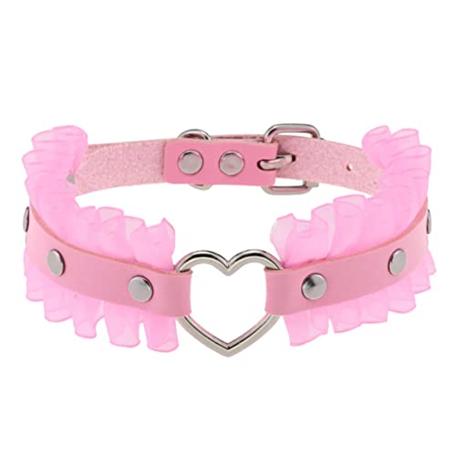 WEITING Harajuku-Halskette mit Herzanhänger, aus PU-Leder, sexy, Punk-Ausschnitt, Gothic-Stil, Schwarz/Rosa, cooles Halsband-4 von WEITING
