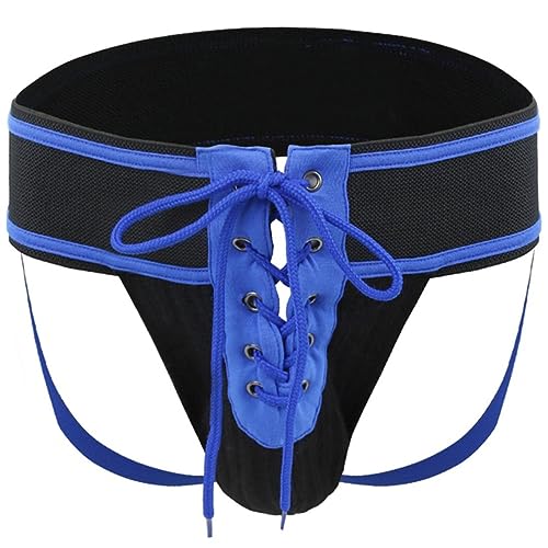 WEITING Herren Suspensorium Unterwäsche Fußballer Schnürbund Vorne Schnürung Kordelzug Sexy Sissy Dessous Herren Tangas String Homme-Blau, L von WEITING