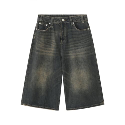 WEITING Lockere, weit geschnittene Retro-Hose im koreanischen Stil mit weitem Bein und ausgestelltem Schnitt – Altblau – M von WEITING