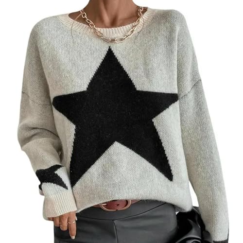 WEITING Oberteile Damenpullover Pullover Herbst- und Winterkleidung Berühmtheit Bedruckte weiche gerippte Lange Ärmel gestrickte warme Damen-Straßenkleidung-aL von WEITING