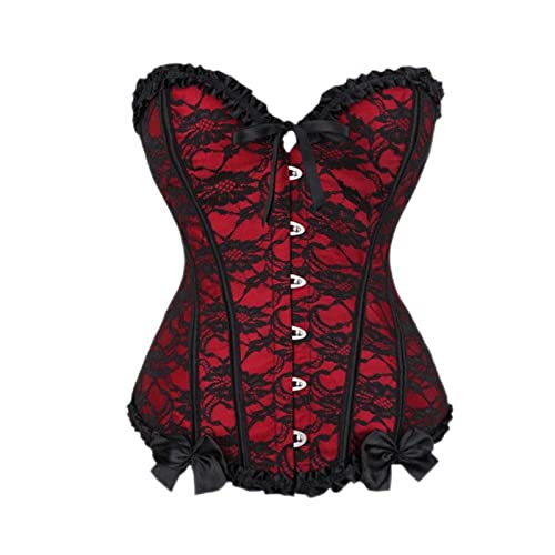 WEITING Rotes Damen-Mesh-Gitter-Dessous, baskisches Korselett, Bustier, florales Spitzen-Overlay-Korsett, Überbrust, Übergröße -805, Rot-XL von WEITING