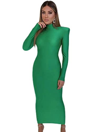 WEITING Schulter Gepolstertes Langarm Bodycon Grün Party Club Maxi Langes Kleid Frühling Herbst Frauen Mode Elegante Kleidung - Grün, M von WEITING