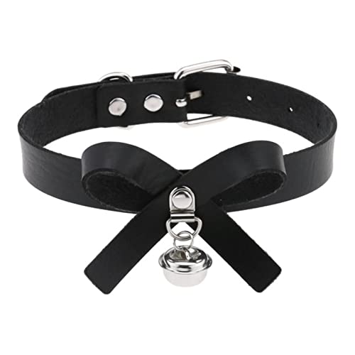 WEITING Sexy Gothic Leder Choker Kette Halskette für Frauen Mädchen Vintage Schleife Glocke Anhänger Halskette Drehmomente Schmuck neu schwarz von WEITING