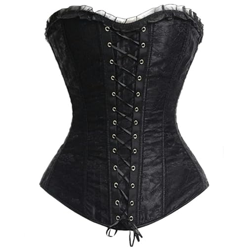 WEITING Vintage-Korsett, Gothic, sexy Spitze, Übergröße, seitlicher Reißverschluss, Blumenmuster, Damen-Korsetthemd mit Schnürung, Übergröße, Schwarz, XL von WEITING