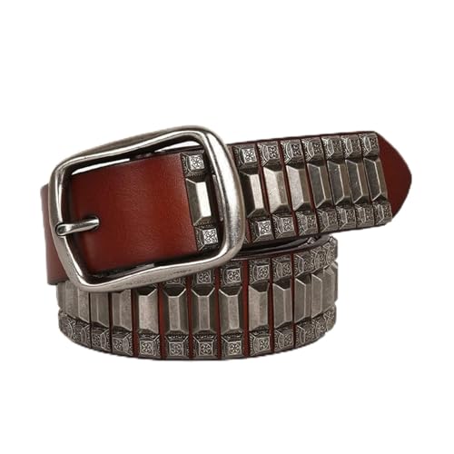 Herrengürtel Herren Ledergürtel, Pagode Retro-Gürtel mit Nieten, Hip-Hop-Oberteil, Leder, Herren- und Damen-Unisex-Gürtel(Black_115) von WEITINGKKK