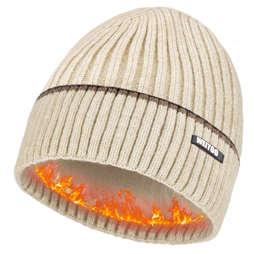 WEITOO Unisex-Winter Beanie Mütze Thermo Strickmütze Laufmützen für Herren und Damen Wintermütze，Geschenke für Männer Frau (Beige -2) von WEITOO