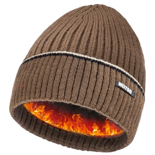 WEITOO Unisex-Winter Beanie Mütze Thermo Strickmütze Laufmützen für Herren und Damen Wintermütze，Geschenke für Männer Frau (Brown - 2) von WEITOO