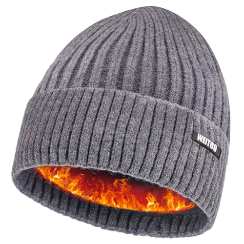 WEITOO Unisex-Winter Beanie Mütze Thermo Strickmütze Laufmützen für Herren und Damen Wintermütze，Geschenke für Männer Frau (Dark Grey) von WEITOO