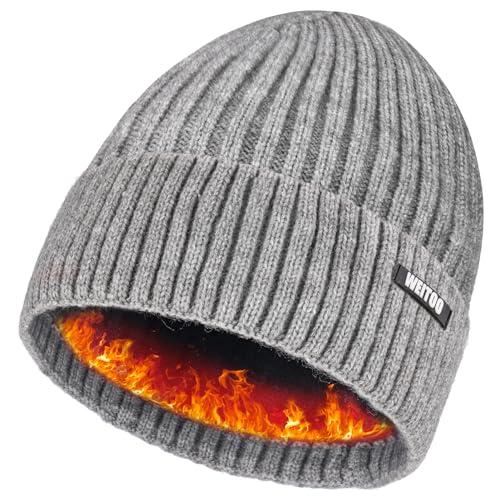 WEITOO Unisex-Winter Beanie Mütze Thermo Strickmütze Laufmützen für Herren und Damen Wintermütze，Geschenke für Männer Frau (Grey) von WEITOO