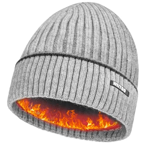 WEITOO Unisex-Winter Beanie Mütze Thermo Strickmütze Laufmützen für Herren und Damen Wintermütze，Geschenke für Männer Frau (Grey - 2) von WEITOO