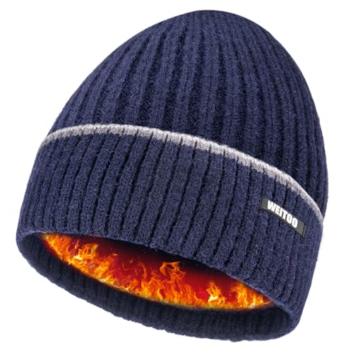 WEITOO Unisex-Winter Beanie Mütze Thermo Strickmütze Laufmützen für Herren und Damen Wintermütze，Geschenke für Männer Frau (Navy Blue -2) von WEITOO