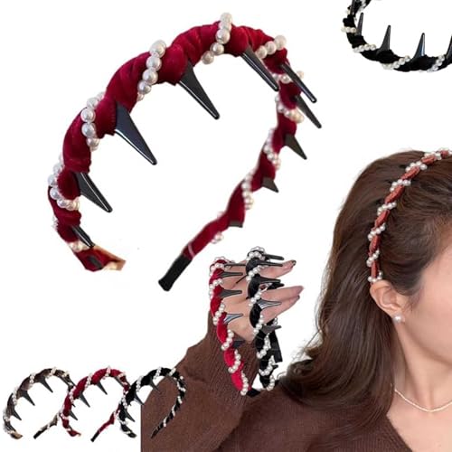 Yamloveme Vintage High Cranium Artificial Pearl Hairband, 2025 neue elegante Nicht -Slip -Perlen -Stirnbänder mit Zähnen, Brauthaarreizstrasshaarzubehör für Frauen und Mädchen (Red) von WEIWOGU