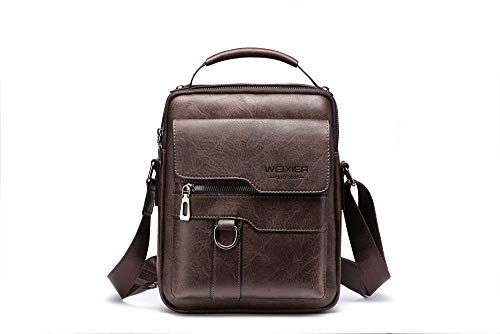 WEIXIER Messenger Bag Herren Retro Leder Umhängetasche Große Kapazität Tragbar Casual Ledertasche (Dunkelbraun), dunkelbraun, Large von Erkic