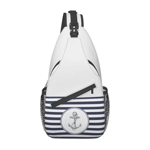 WEIXNCXCJ Benutzerdefinierte Marineblau Streifen Nautical Anchor Sling Crossbody Brusttasche Männer Mode Schulterrucksack für Camping Biking von WEIXNCXCJ