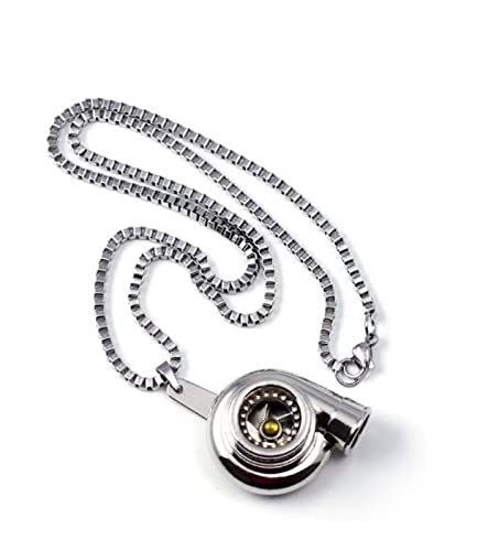 WEIYIing Mini Turbolader Halsketten Metall Autoteile Anhänger Edelstahl Halsketten Männer Drehmoment Auto Halsketten Schmuck,Turbo Silber glänzend von WEIYIing