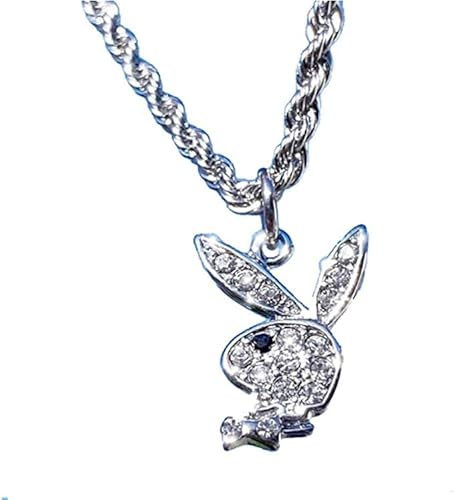 WEIYIing Street Unisex HIP POP Rock Edelstahl Twist Kette voller gebohrter Kaninchenköpfe Playboy Rabbit Anhänger Halskette Herren Damen,Weiß von WEIYIing