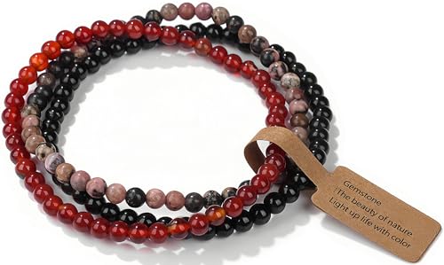 Handmade Echte Naturstein Perlen Heilsteine Armband, Damen Herren Chakren Perlenarmband, 4MM Runde Edelstein Yoga Armbänder,Inklusive Ersatzperlen (Stil 11) von WEIZAIJY