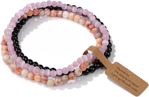 Handmade Echte Naturstein Perlen Heilsteine Armband, Damen Herren Chakren Perlenarmband, 4MM Runde Edelstein Yoga Armbänder,Inklusive Ersatzperlen (Stil 15) von WEIZAIJY