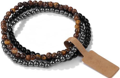 Handmade Echte Naturstein Perlen Heilsteine Armband, Damen Herren Chakren Perlenarmband, 4MM Runde Edelstein Yoga Armbänder,Inklusive Ersatzperlen (Stil 16) von WEIZAIJY