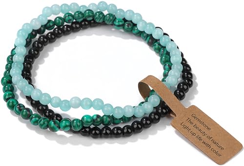 Handmade Echte Naturstein Perlen Heilsteine Armband, Damen Herren Chakren Perlenarmband, 4MM Runde Edelstein Yoga Armbänder,Inklusive Ersatzperlen (Stil 21) von WEIZAIJY
