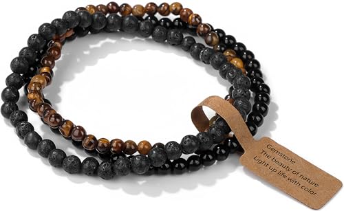 Handmade Echte Naturstein Perlen Heilsteine Armband, Damen Herren Chakren Perlenarmband, 4MM Runde Edelstein Yoga Armbänder,Inklusive Ersatzperlen (Stil 9) von WEIZAIJY